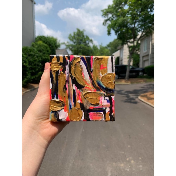 Gold Mini Painting | Gold Miniature Original Painting | Mini Canvas Painting - Picture 2 of 7